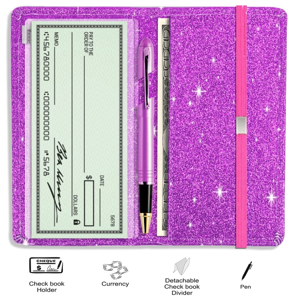 4722 Glitter Checkbook Cover for Girls & , Bling Pu Leather RFID Blocking - Picture 3 of 8